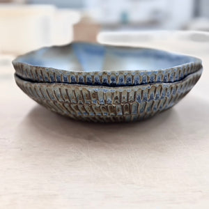 Eggshell Salad/Serving Bowl - Carved Dark Blue