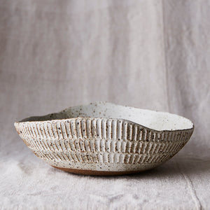 Carved Eggshell Serving Bowl - Spotty White