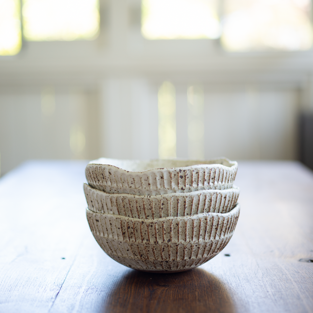 Carved Eggshell Morning Bowl - Spotty White